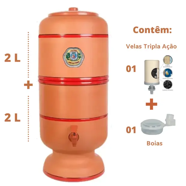 Filtro de Barro Santo Antônio - 2 litros + 1 vela Tripla Ação