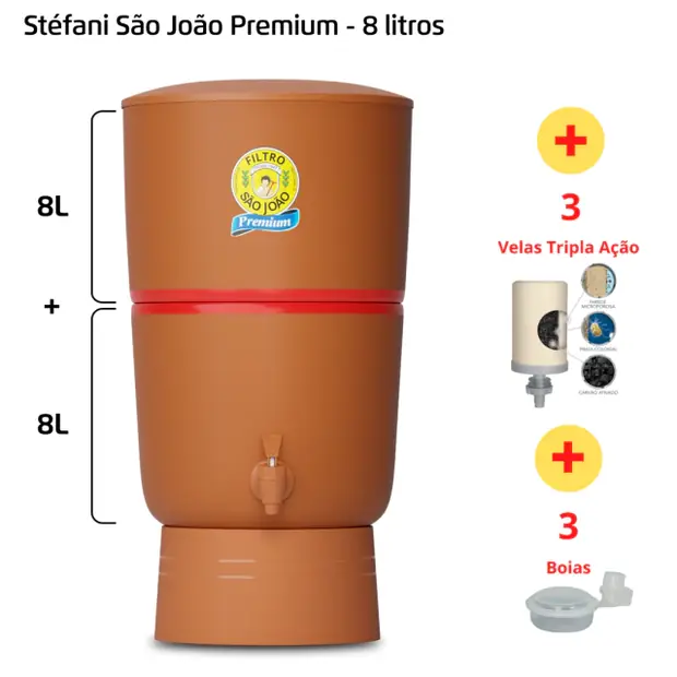 Filtro Premium - 8 litros - 3 velas + 3 vela Tripla Ação